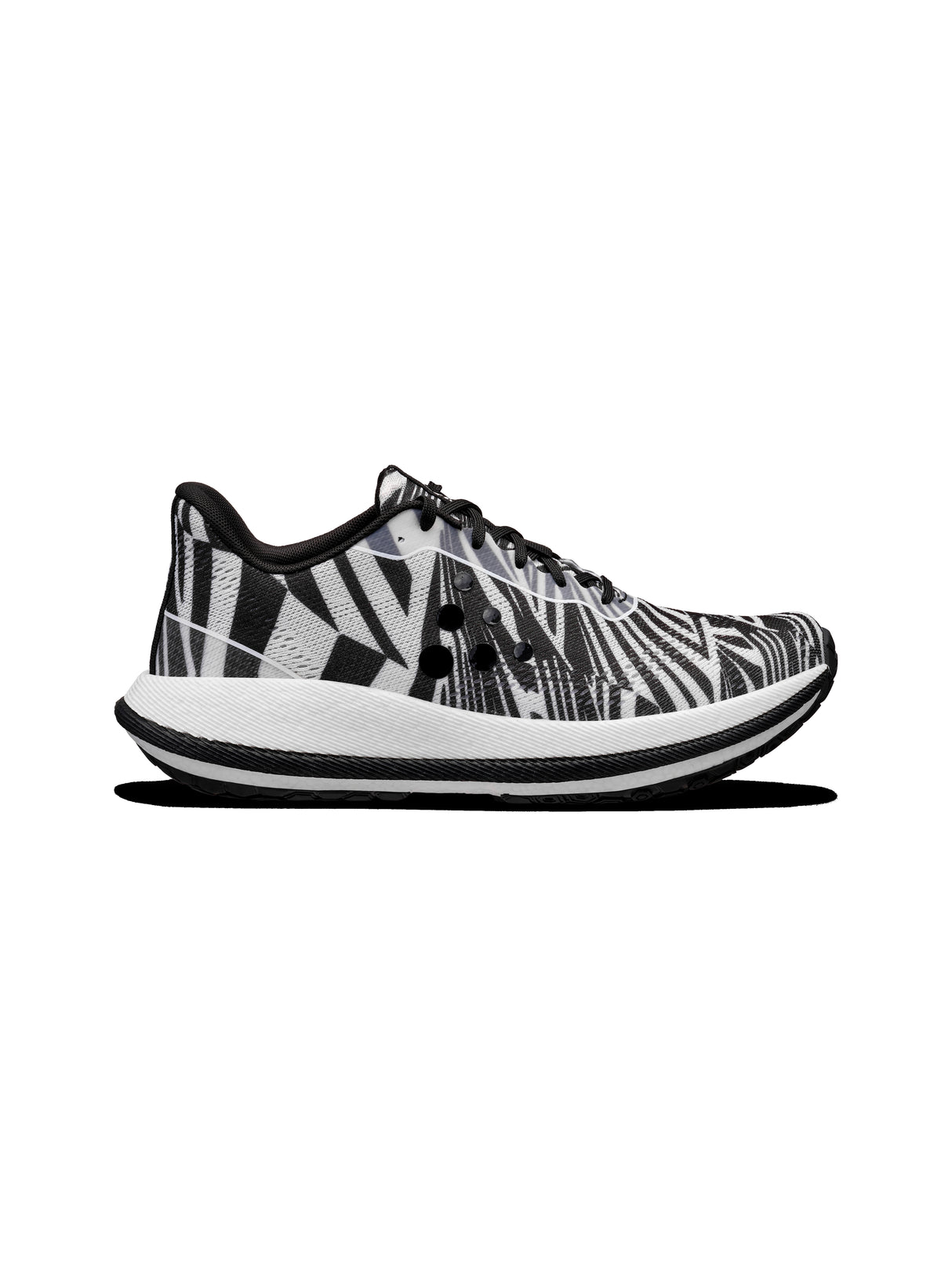 Black and white sneaker with abstract pattern on a white background