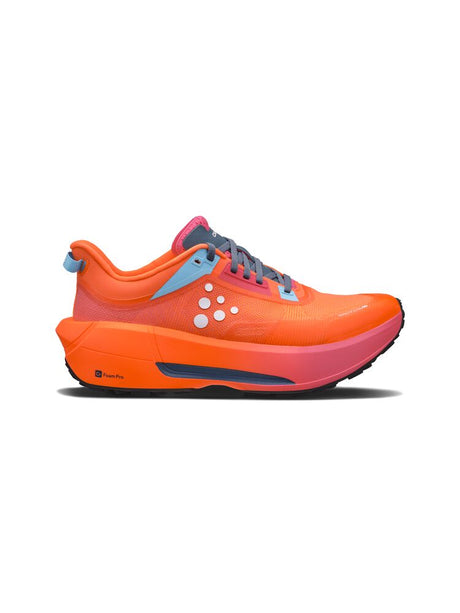 Orange and pink running shoe on a white background