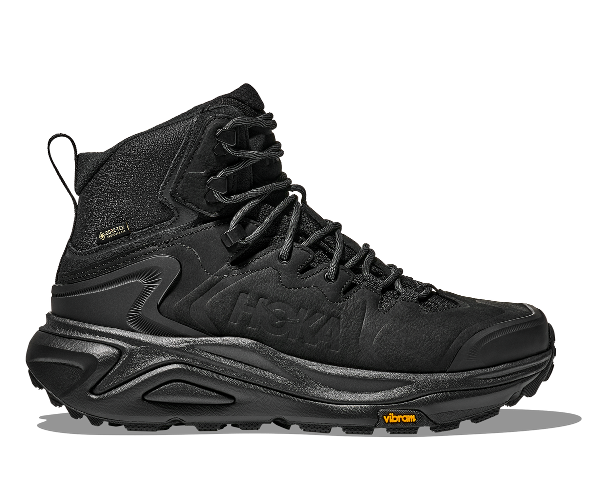 Black hiking boot with visible brand logo on a white background