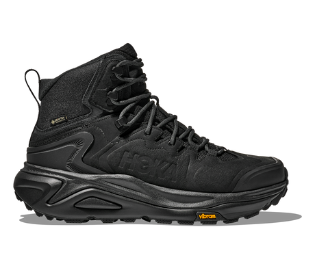 Black hiking boot with visible brand logo on a white background