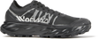 Black and gray running shoe with brand logo on a white background