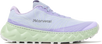 Light purple running shoe with green sole on a white background