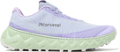 Light purple running shoe with green sole on a white background