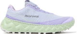Light purple running shoe with green sole on a white background