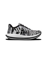 Black and white sneaker with abstract pattern on a white background
