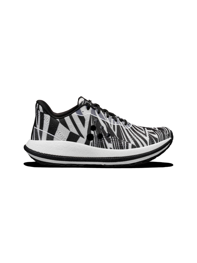 Black and white sneaker with abstract pattern on a white background
