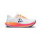 White running shoe with orange and pink accents on a white background