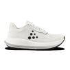 White running shoe with brand logo on a white background