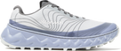 White running shoe with blue accents on a white background, featuring the brand 'Vibram'.