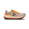 Beige and orange running shoe on a white background