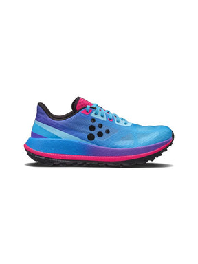 Blue and pink running shoe on a white background