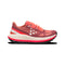 Running shoe with red and white design on a white background