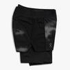 A pair of black women's active shorts with a subtle pattern and reflective details.