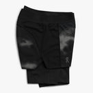 A pair of black women's active shorts with a subtle pattern and reflective details.